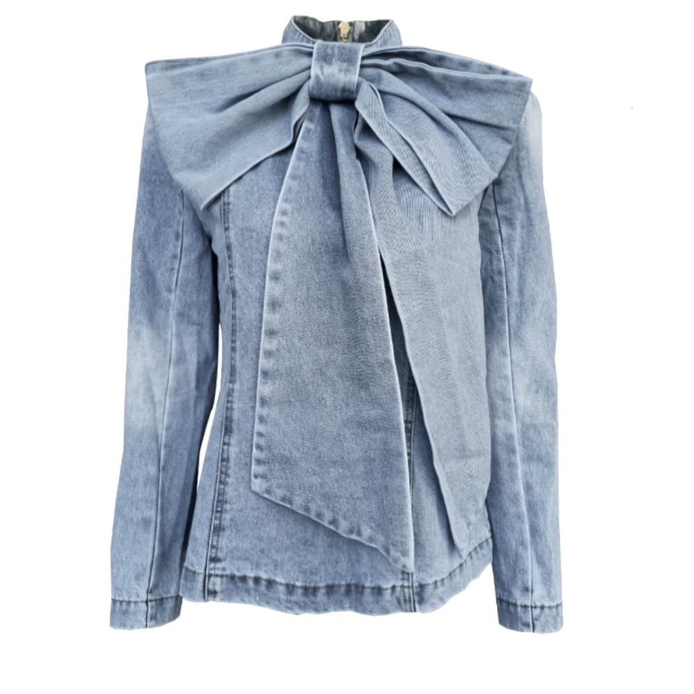 Maxi Bow Denim Blouse, size S/M